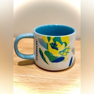 Starbucks, 14 oz, Blue & Yellow, Abstract Floral Mug - NEW